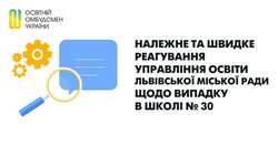 Належне та швидке реагування Управління освіти Львівської міської ради щодо випадку в школі № 30