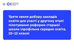 Третя хвиля добору закладів освіти для участі у другому етапі пілотування реформи старшої школи (профільна середня освіта, 10–12 класи)